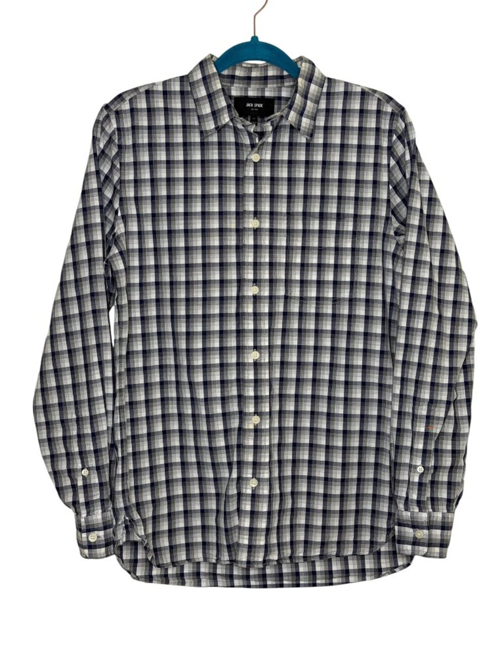 Jack Spade Dress Shirt Button Front Top Plaid Men Navy Blue White S